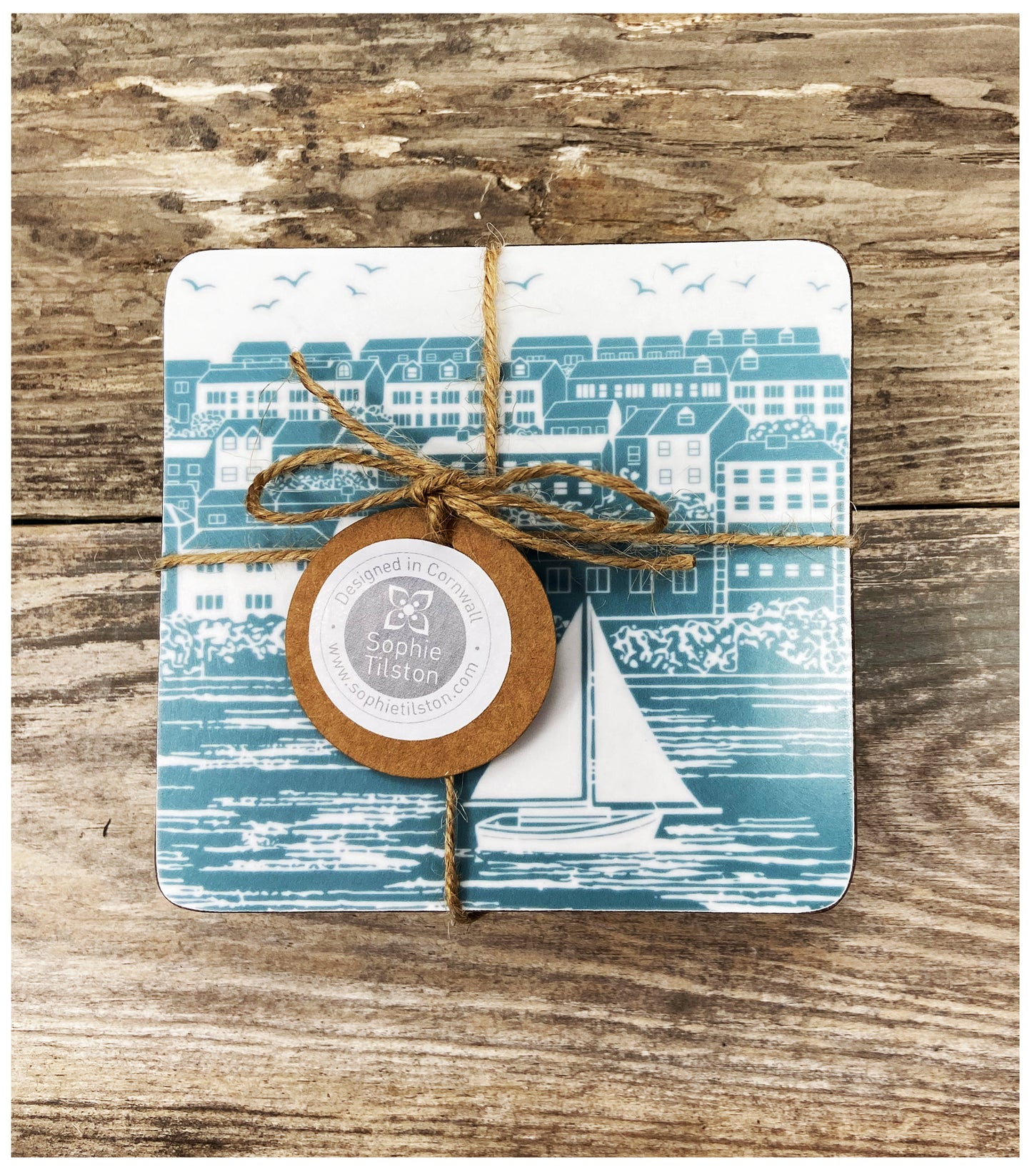 FROM FLUSHING TO FALMOUTH Set of 4 square coasters - Cork back - Melamine coated