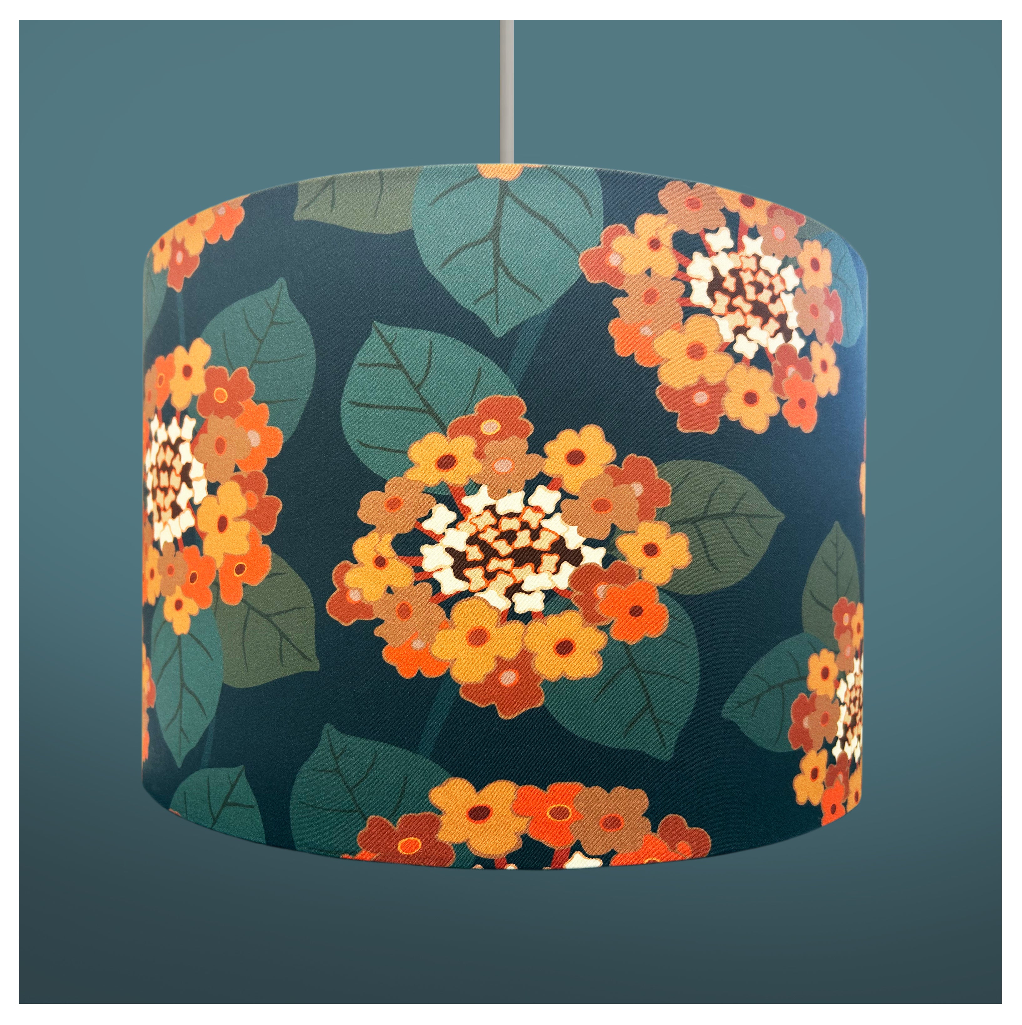 RETRO STARBURST FLOWER (Orange on dark blue) Lampshade – Sophie