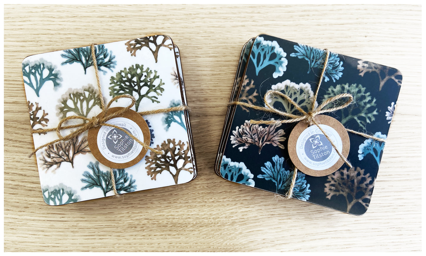 SEAWEED Set of 4 square coasters - Cork back - Melamine coated