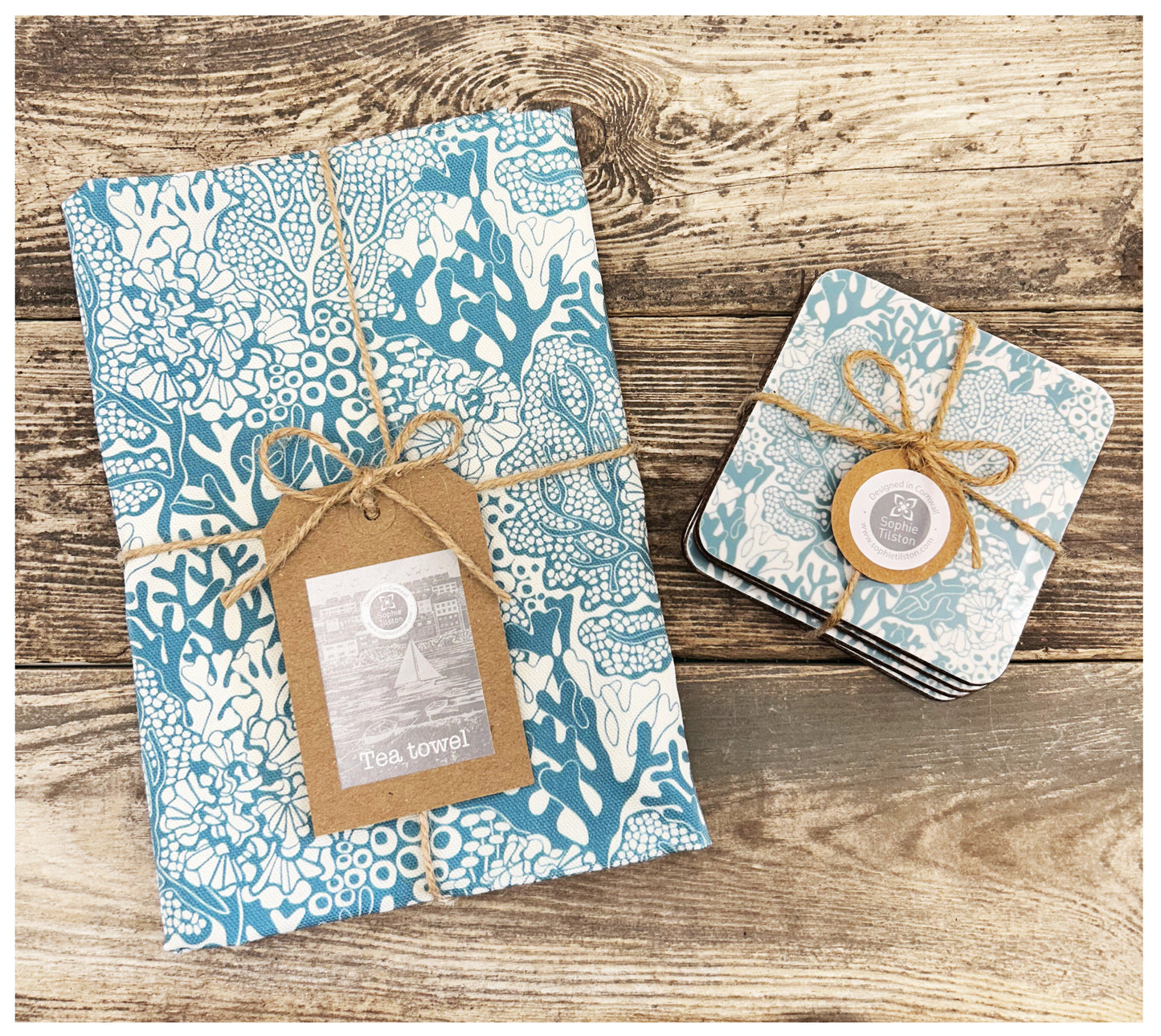 TIDE (teal & white) Cotton tea towel