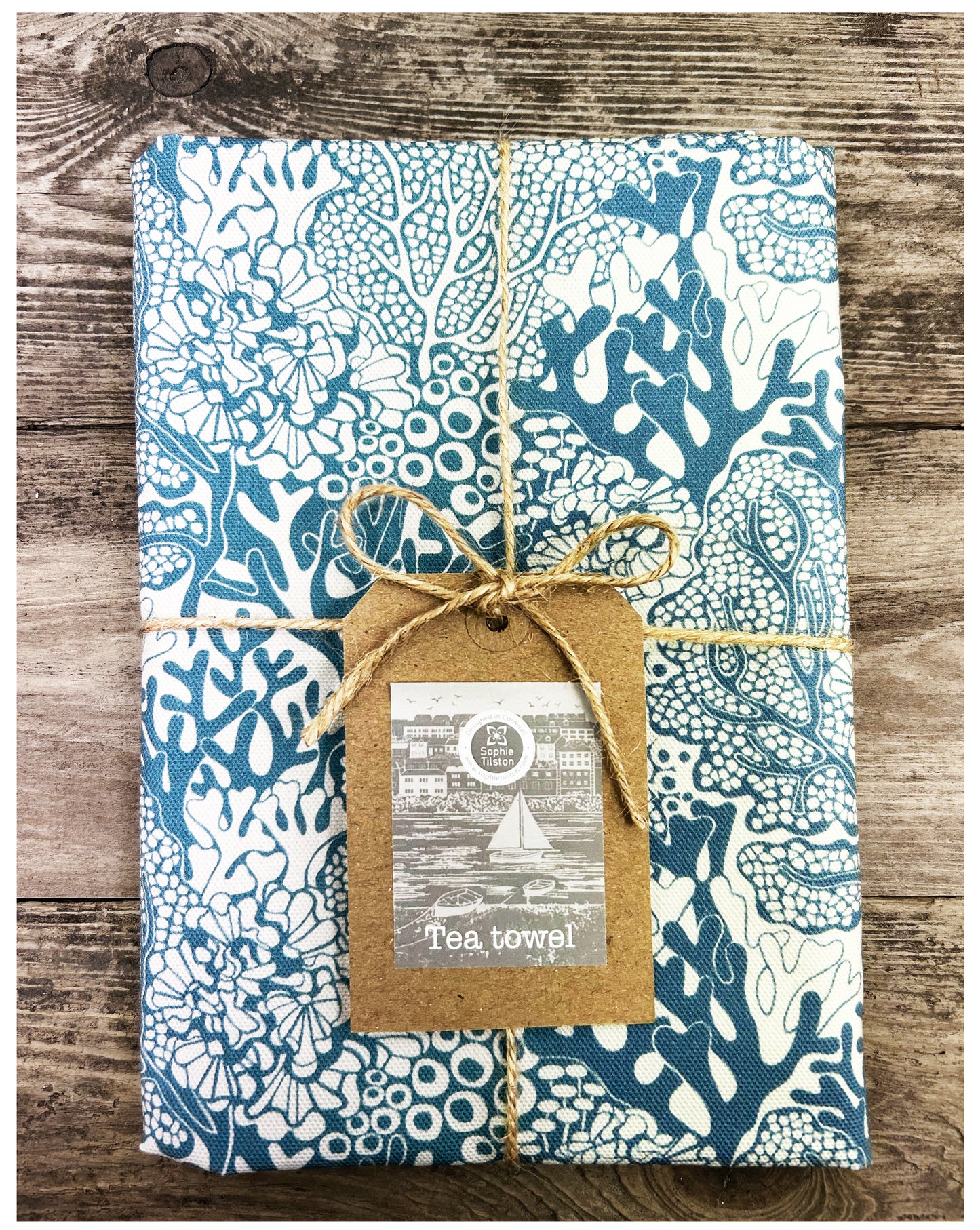 TIDE (teal & white) Cotton tea towel