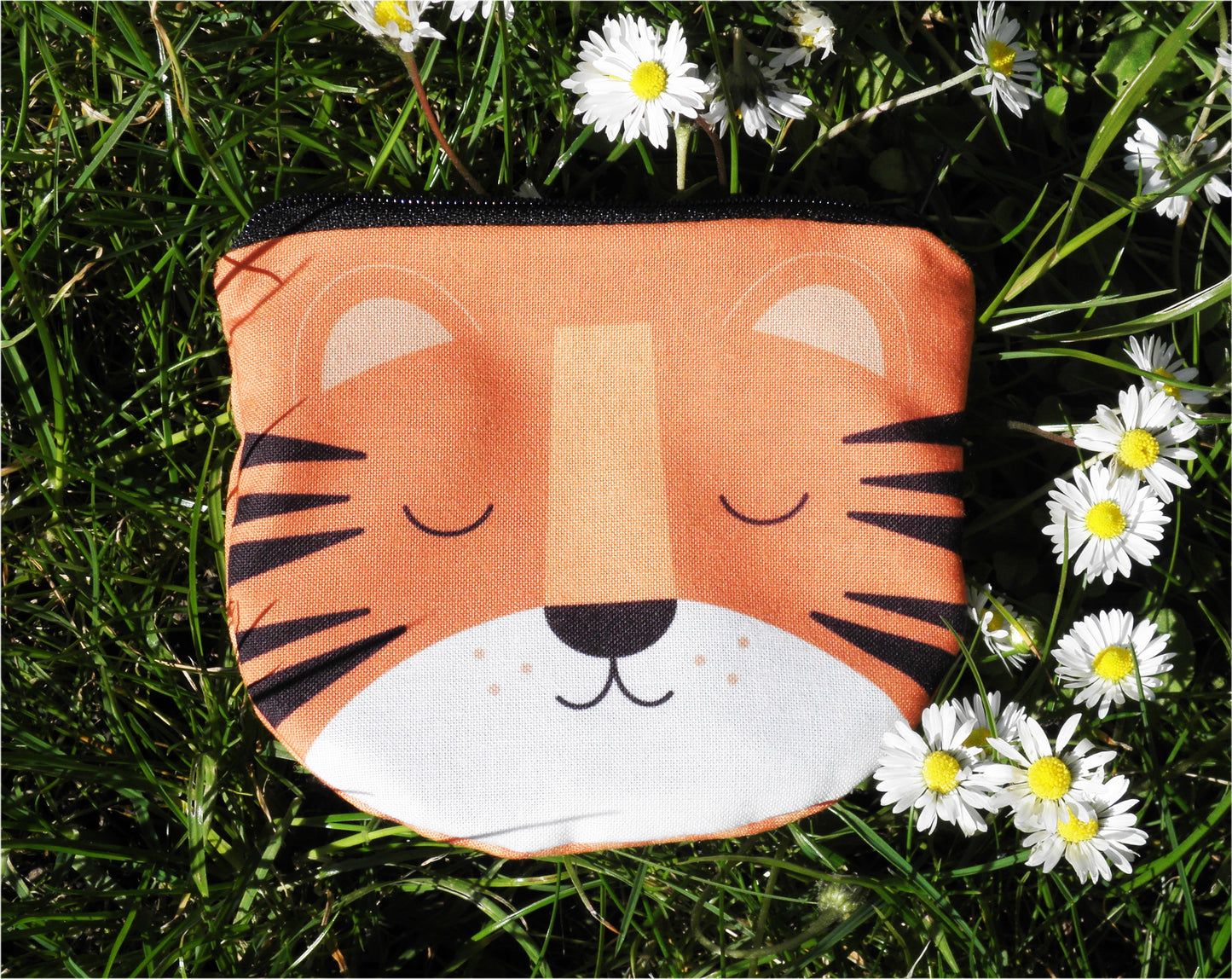 TIGER TIGER Coin purse - Hand printed & hand made tiger face shaped purse