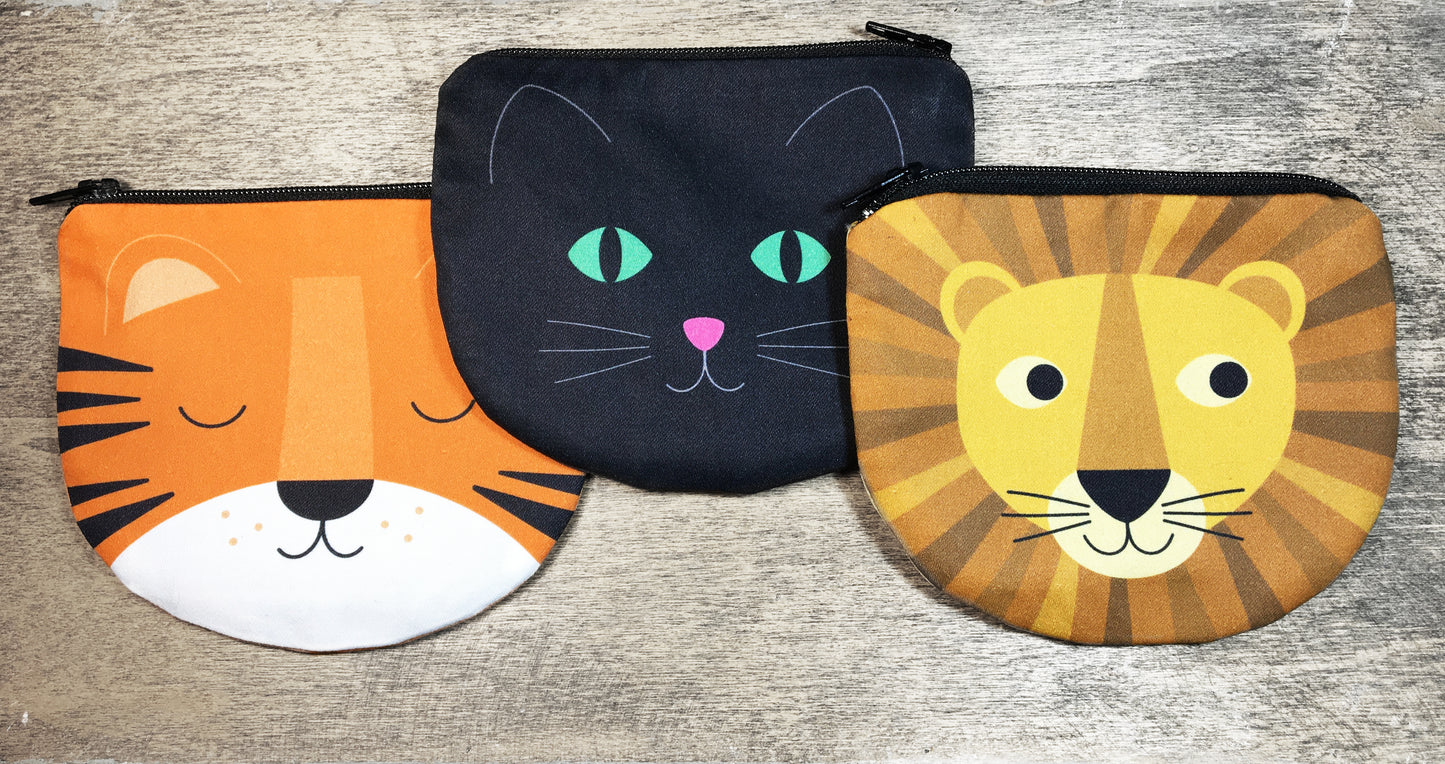 TIGER TIGER Coin purse - Hand printed & hand made tiger face shaped purse