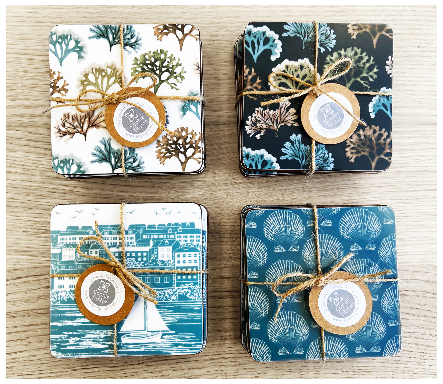 Seaweed, Falmouth & Shell Square coaster set - Sophie Tilston