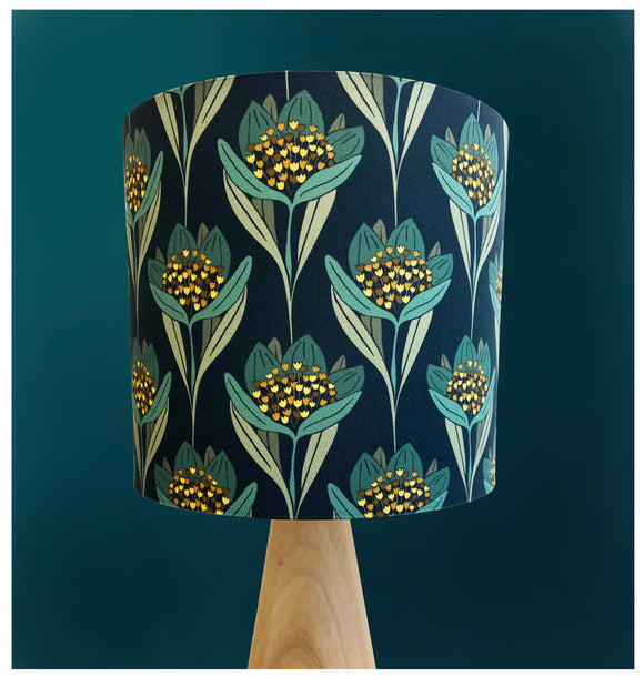 HAPPY FLOWER (muted teal & gold) Lampshade