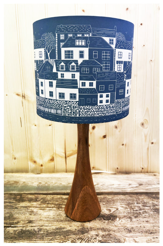 HOUSES BY THE SEA (muted mid blue & off white) Lampshade