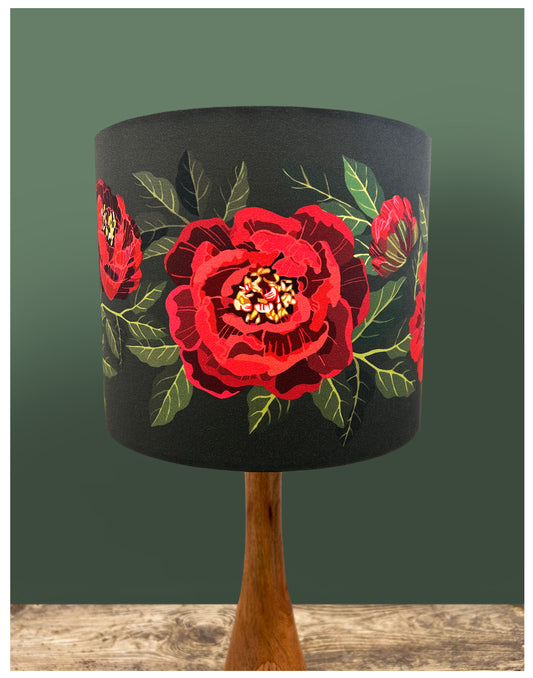 PEONY Lampshade (Red flowers) on green