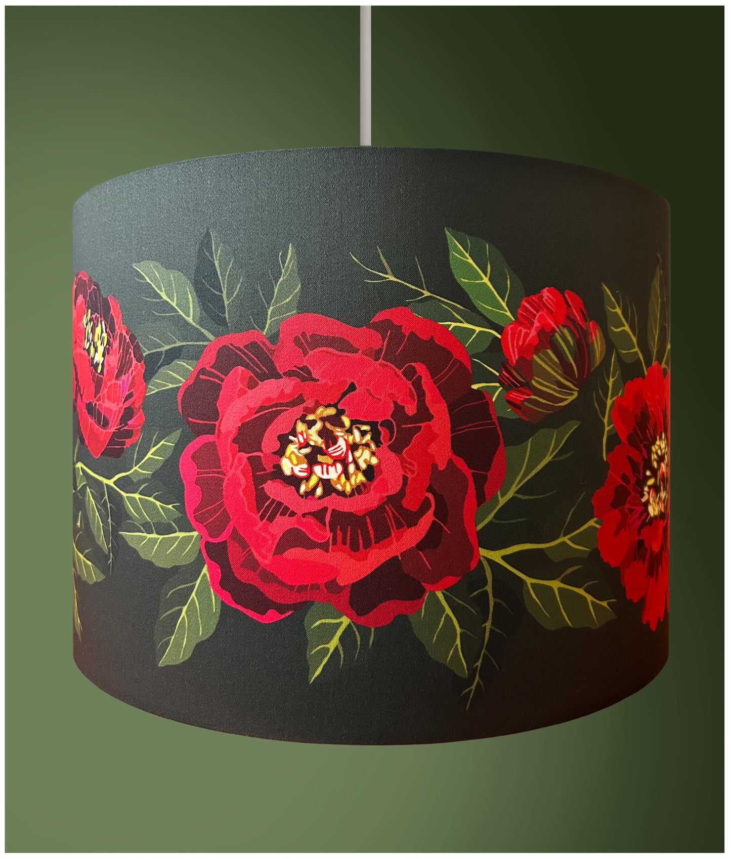 PEONY Lampshade (Red flowers) on green