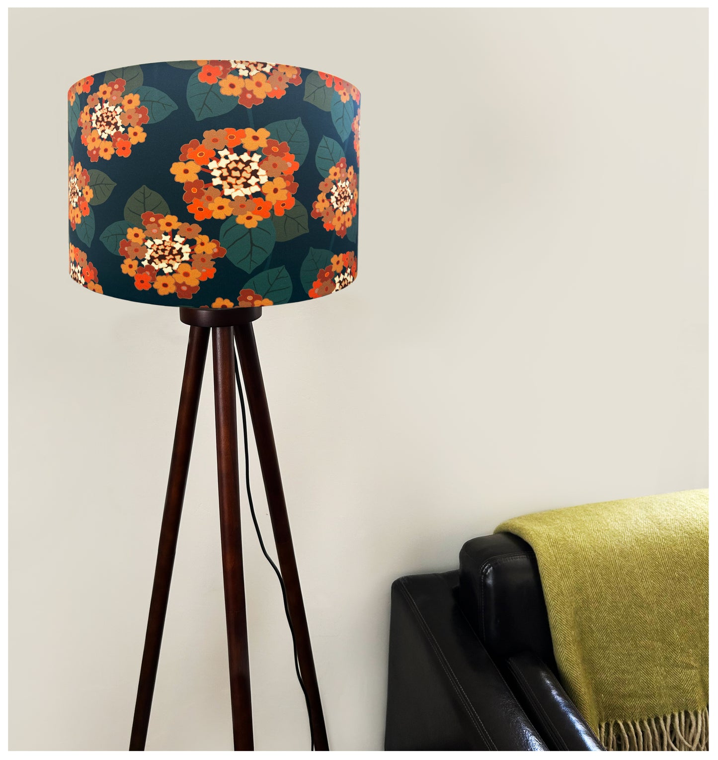 RETRO STARBURST FLOWER (Orange on dark blue) Lampshade