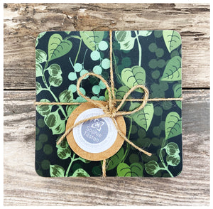 TRAILING LEAVES Set of 4 square coasters - Cork back - Melamine coated