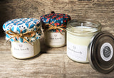 JUST LOVELY (Yellow berry fabric) Handmade scented jam jar candle