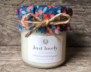 JUST LOVELY (Sweet berry fabric) Handmade scented jam jar candle