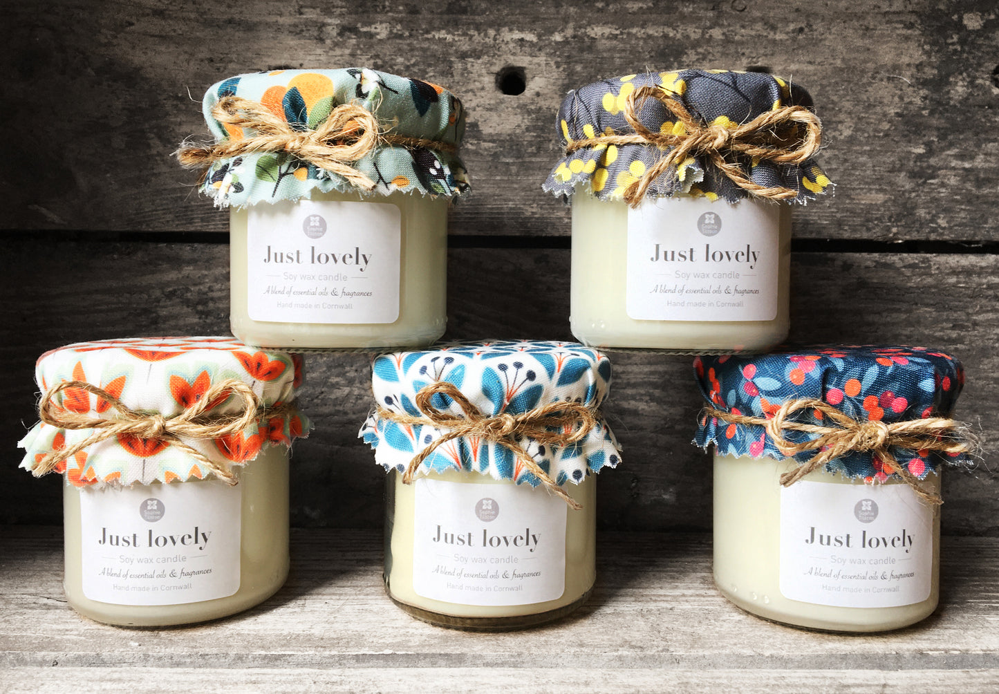 JUST LOVELY (Sweet berry fabric) Handmade scented jam jar candle